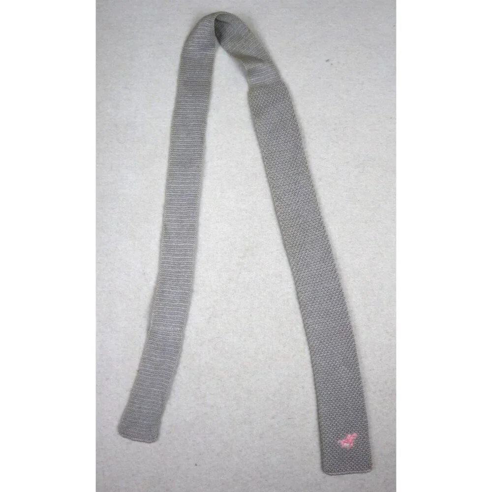 Vintage Boys Youth Gray Knit Necktie Square Tip - Embroiered Horse Cowboy